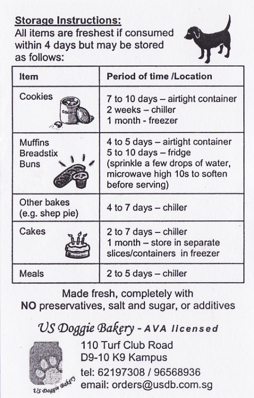 US Doggie Bakery - Storage Instructions